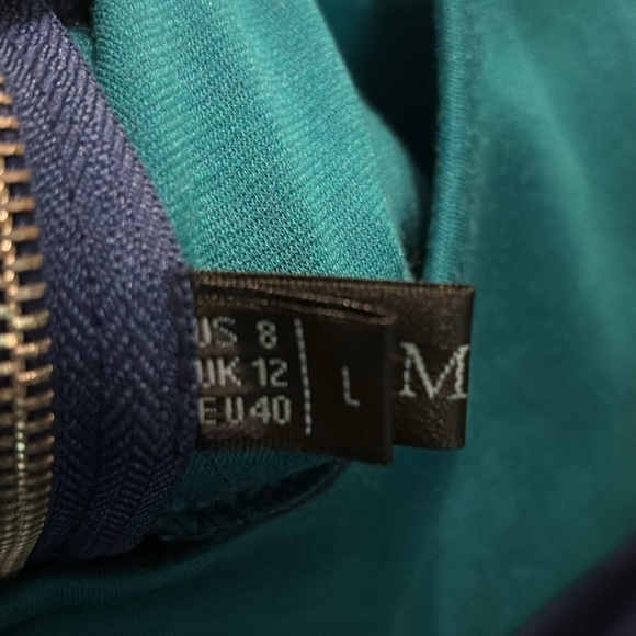 NEW Short Sleeve Navy Blue & Green Dress Size Large Round Neck Knee Length - Picture 3 of 7